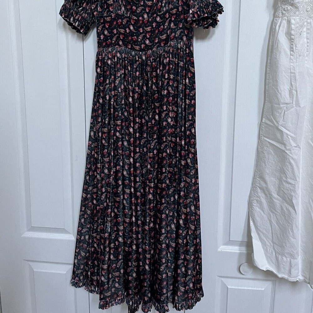 NWT Doen Marin dress silk velvet - M - Teal Canterbury Paisley - Picture 3 of 8